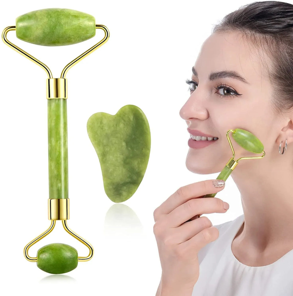Face Stone Jade Roller Massager with Gua Sha Stone And Ice Roller Multicolour Set Facial Roller 100% Natural Stone Jade Roller For Skin Eye Neck Body Ice Cube