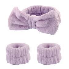 Face Wash Headband & Wristband Set – Soft Microfiber Coral Fleece for Bath