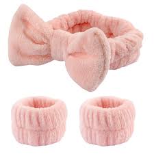 Face Wash Headband & Wristband Set – Soft Microfiber Coral Fleece for Bath