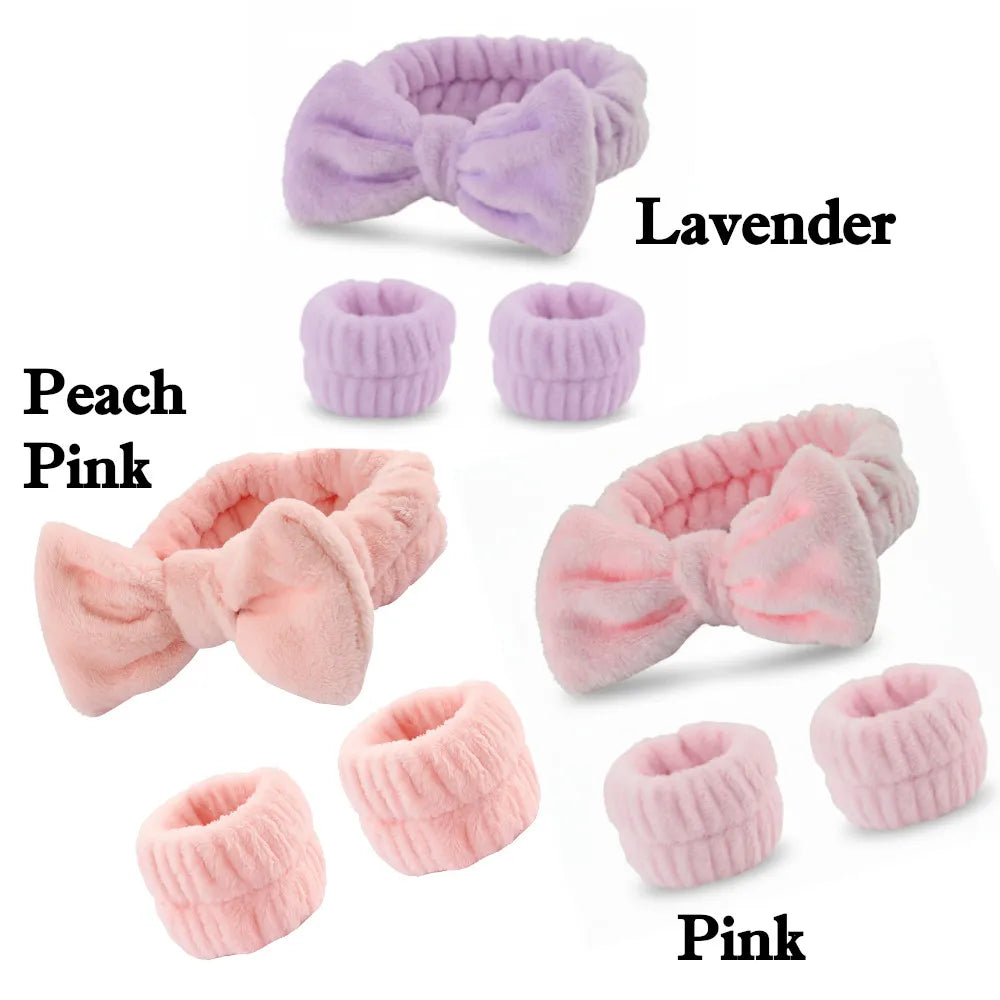 Face Wash Headband & Wristband Set – Soft Microfiber Coral Fleece for Bath