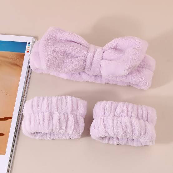 Face Wash Headband & Wristband Set – Soft Microfiber Coral Fleece for Bath