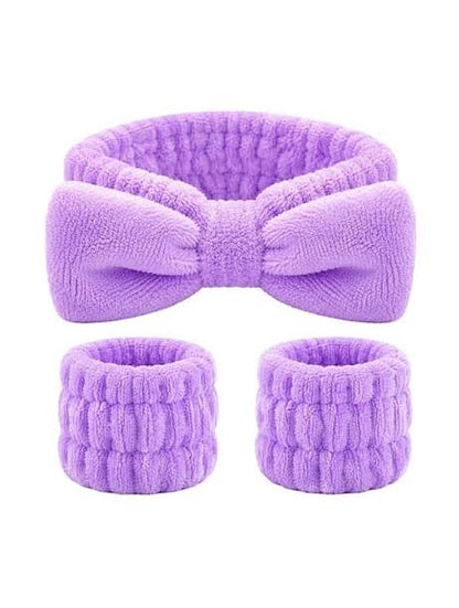 Face Wash Headband & Wristband Set – Soft Microfiber Coral Fleece for Bath